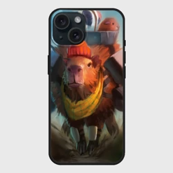 Чехол силиконовый для Apple iPhone 15 матовый Капибара спешит домой