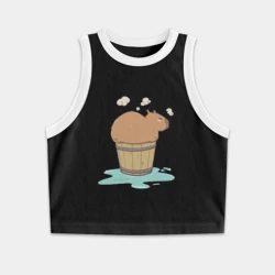 Женская укороченная майка-топ хлопок Капибара на чиле