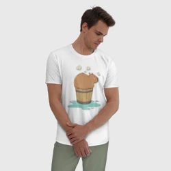 Мужская пижама с белой футболкой хлопок Капибара на чиле - фото 2