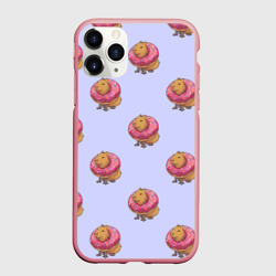 Чехол для iPhone 11 Pro Max матовый Капибара в пончике паттерн