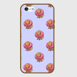 Чехол для iPhone 5/5S матовый Капибара в пончике паттерн