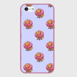 Чехол для iPhone 5/5S матовый Капибара в пончике паттерн