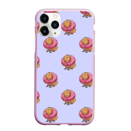 Чехол для iPhone 11 Pro матовый Капибара в пончике паттерн, цвет розовый