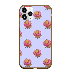 Чехол для iPhone 11 Pro Max матовый Капибара в пончике паттерн