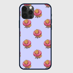 Чехол для iPhone 12 Pro Капибара в пончике паттерн
