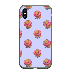 Чехол для iPhone XS Max матовый Капибара в пончике паттерн
