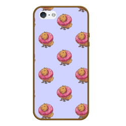 Чехол для iPhone 5/5S матовый Капибара в пончике паттерн