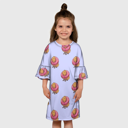 Детское платье 3D Капибара в пончике паттерн, цвет 3D печать - фото 4