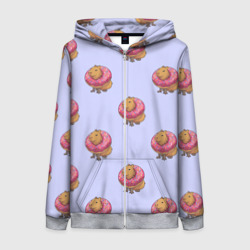 Женская толстовка 3D на молнии Капибара в пончике паттерн