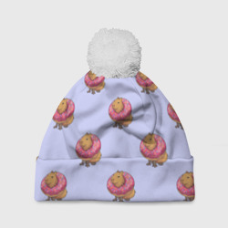 Шапка 3D c помпоном Капибара в пончике паттерн
