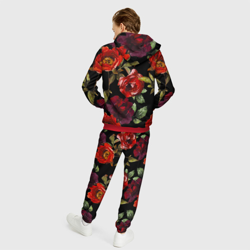 Мужской 3D костюм с принтом Цветы Нарисованные Розы На Чёрном Фоне, вид сзади #2