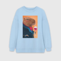 Женский свитшот oversize без начеса хлопок Элегантная капибара