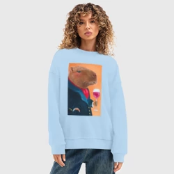 Женский свитшот oversize без начеса хлопок Элегантная капибара - фото 2