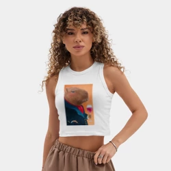 Женская укороченная майка-топ хлопок Элегантная капибара - фото 2