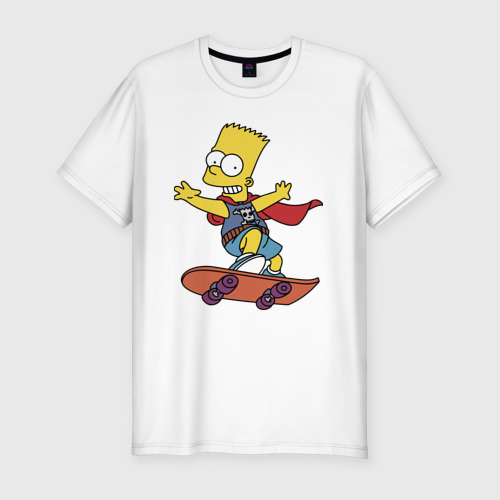 Мужская футболка хлопок Slim с принтом Барт Симпсон - крутой скейтер, вид спереди #2