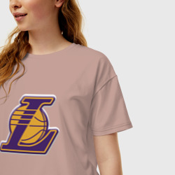 Женская футболка хлопок Oversize ЛА Лейкерс объемное лого - фото 2