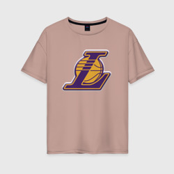 Женская футболка хлопок Oversize ЛА Лейкерс объемное лого