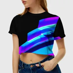 Женская футболка Crop-top 3D Яркие неоновые линии - фото 2