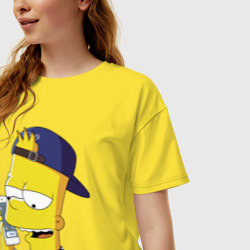 Женская футболка хлопок Oversize Барт Симпсон разговаривает по мобиле - фото 2