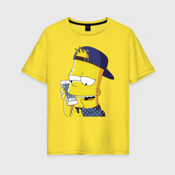 Женская футболка хлопок Oversize Барт Симпсон разговаривает по мобиле
