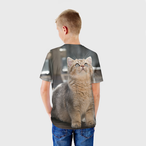 Детская футболка 3D Британская короткошёрстная кошка смотрит вверх, цвет 3D печать - фото 4