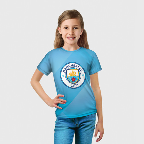 Детская футболка 3D с принтом Manchester city Абстракция, вид сбоку #3