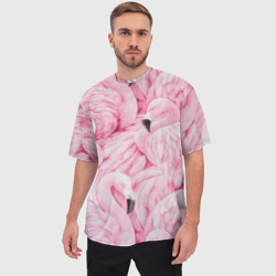 Мужская футболка oversize 3D Pink Flamingos - фото 2