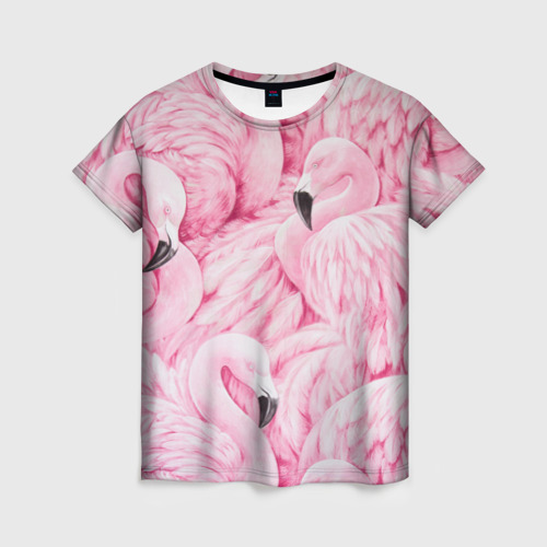 Женская футболка с принтом Pink Flamingos, вид спереди №1