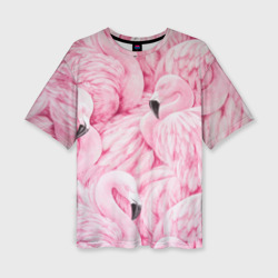 Женская футболка oversize 3D Pink Flamingos