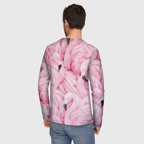 Мужской лонгслив 3D с принтом Pink Flamingos, вид сзади #2