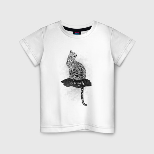 Детская футболка хлопок с принтом Леопард на ветке, вид спереди #2