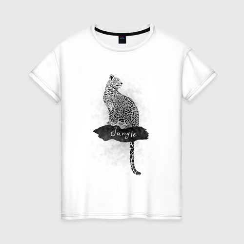Женская футболка хлопок с принтом Леопард на ветке, вид спереди #2