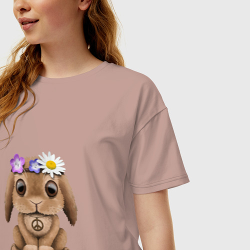 Женская футболка хлопок Oversize Мир - Кролик, цвет пыльно-розовый - фото 3