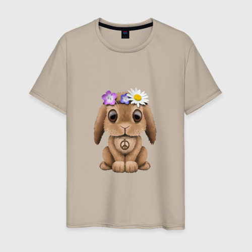 Мужская футболка хлопок Мир - Кролик, цвет миндальный