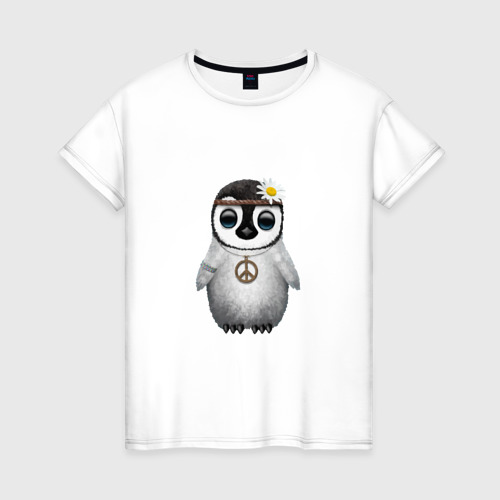 Женская футболка хлопок с принтом Мир - Пингвин, вид спереди #2