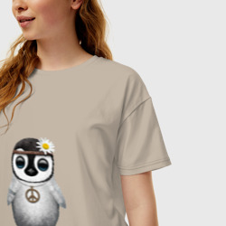 Женская футболка хлопок Oversize Мир - Пингвин - фото 2