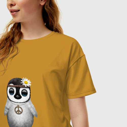Женская футболка хлопок Oversize Мир - Пингвин, цвет горчичный - фото 3