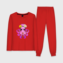 Женская пижама с лонгсливом хлопок Мир - Розовый Осьминог