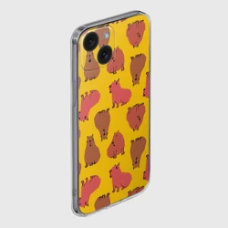 Чехол для iPhone 15 силиконовый с защитой камеры Паттерн с капибарами - фото 2