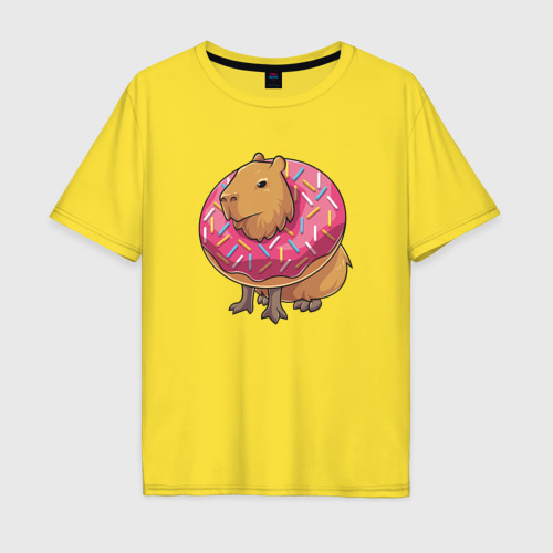 Мужская футболка хлопок Oversize с принтом Капибара и пончик, вид спереди #2