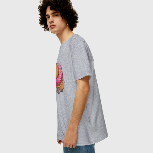 Мужская футболка хлопок Oversize Капибара и пончик, цвет меланж - фото 5