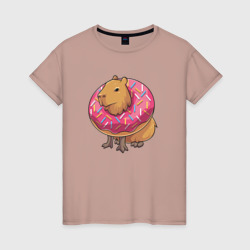 Капибара и пончик – Женская футболка хлопок с принтом купить со скидкой в -20%