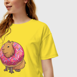 Женская футболка хлопок Oversize Капибара и пончик - фото 2