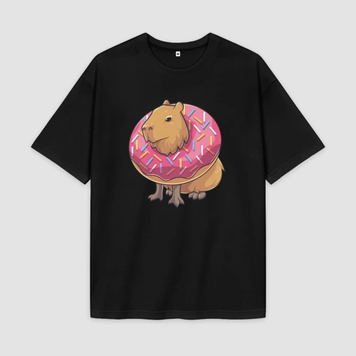 Мужская футболка Oversize хлопок premium Капибара и пончик