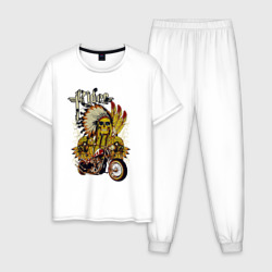 Мужская пижама хлопок Череп, мотоцикл и надпись Rider