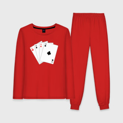Женская пижама с лонгсливом хлопок Игральные карты - четыре туза