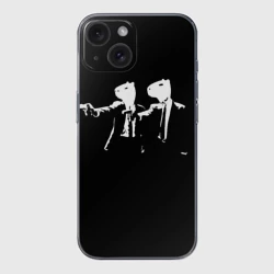 Чехол для iPhone 15 силиконовый с защитой камеры Капибары Криминальное чтиво