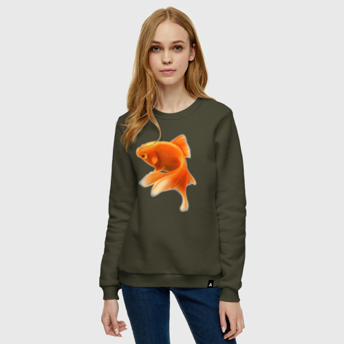 Женский свитшот хлопок с принтом Китайский карась - Золотая рыбка, фото на моделе #1