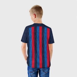 Футболка с принтом Барселона форма 2022-2023 для ребенка, вид на модели сзади №2. Цвет основы: белый