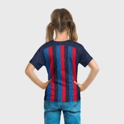 Футболка с принтом Барселона форма 2022-2023 для ребенка, вид на модели сзади №3. Цвет основы: белый